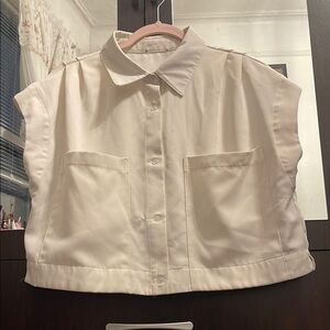 White Sleeveless Button-Up Top